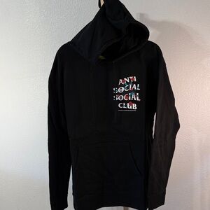 Anti Social Social Club x Sad boys - Black Hoodie with red roses white Text